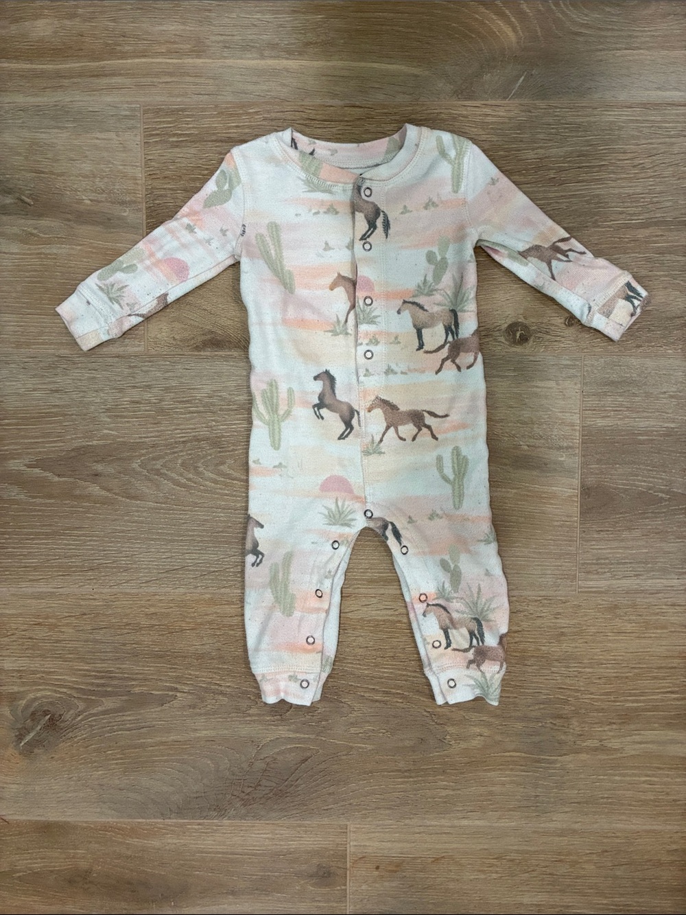 PJ Salvage Pink Western Horse Print Long Sleeve Romper 6-12M